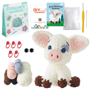2026 New Cotton DIY Soft Knitting & Crocheting Kit for Kids Cartoon Pig Animal Craft Handmade Complete for Beginners