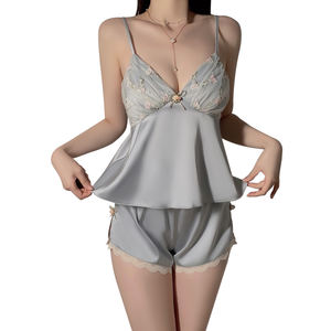 Elegante e Dolce Pigiama Due Pezzi in <span class=keywords><strong>Raso</strong></span> con Bretelle, Vita Elastica Imbottita, Top e Pantaloncini al Ginocchio per Primavera Estate - Product Image 5