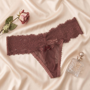 Tanga de encaje con pestañas para mujer, bragas de malla transparente con lunares, ropa interior de cintura baja para mujer, lencería sexy transparente para mujer, OEM ODM - Product Image 3
