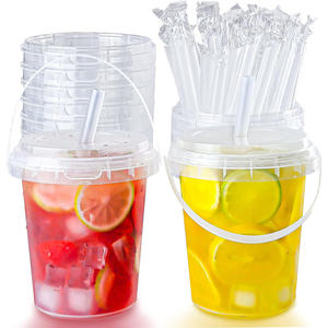 Vaso Desechable de 32 oz (950 ml) para Té de Frutas, Vasos de Plástico para Té de Burbujas Boba, Vaso de Plástico para Cerveza con Tapa y Asa de Transporte - Product Image 1