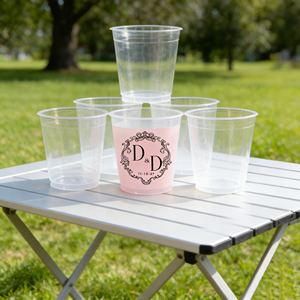 Vasos de Plástico Ecológicos Personalizados de 16 oz para Bodas con Logotipo, Monograma de Novia 2027, Impresión de Fecha y Nombre para Bar de Boda, Vasos Esmerilados de 12 oz - Product Image 1