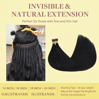 Extensiones de Cabello I-Tip, Cabello Humano Remy Real de 18 Pulgadas y 100g, Micro Bead Bonding Invisible, Color Negro Intenso