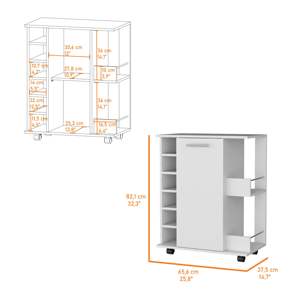 DB Newport Chariot de rangement à roulettes avec 6 étagères intégrées et 2 étagères ouvertes Chariot de bar - Product Image 3