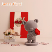 AM-GCB05 Ammy Mignon Ours avec Boîte Cadeau Rose, Expression d'Amour, Bouquet de Fleurs, Pièce Décorative