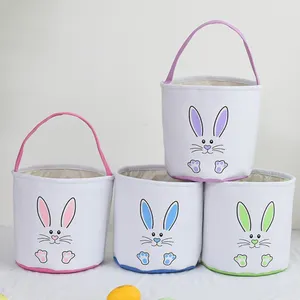 Cubo de conejito para niños personalizado, decoración de Pascua, Cubo de Pascua de lona con nombre, cesta de Pascua por sublimación