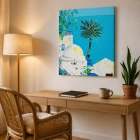 Peinture à l'huile sur toile personnalisée, paysage marin méditerranéen peint à la main, impressionniste, Santorin, Grèce, art mural pour la décoration de la maison