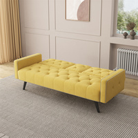 Canapé-lit moderne en velours jaune, causeuse 2 places, fauteuil convertible avec porte-gobelets doubles, idéal pour les petits espaces