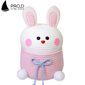 Panier tissé à grande capacité pour enfants, anti-poussière, en fil <span class=keywords><strong>de</strong></span> coton tricoté, motif lapin blanc <span class=keywords><strong>neige</strong></span>, avec poignée - Product Image 1