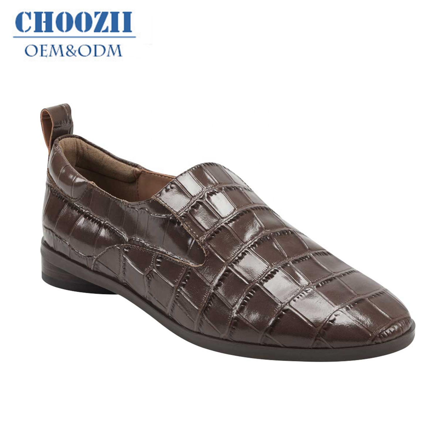 Wholesaler Customized New Design High-end Crocodile Texture Leather Flat Loafers Boys Shoes