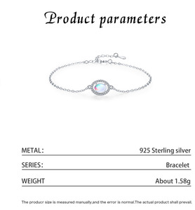 S925 Sterling <b>Silver</b> Opal <b>Bracelet</b> Minimalist Chain Link Women's Jewelry Everyday Wear Elegant Dainty <b>Adjustable</b> - Product Image 2