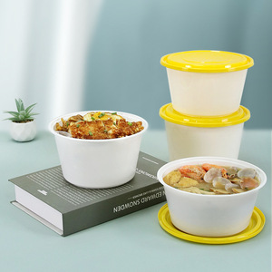 Round Plastic Disposable <b>Lunch</b> Boxes With Yellow Lids For Takeout Food Storage - Product Image 1