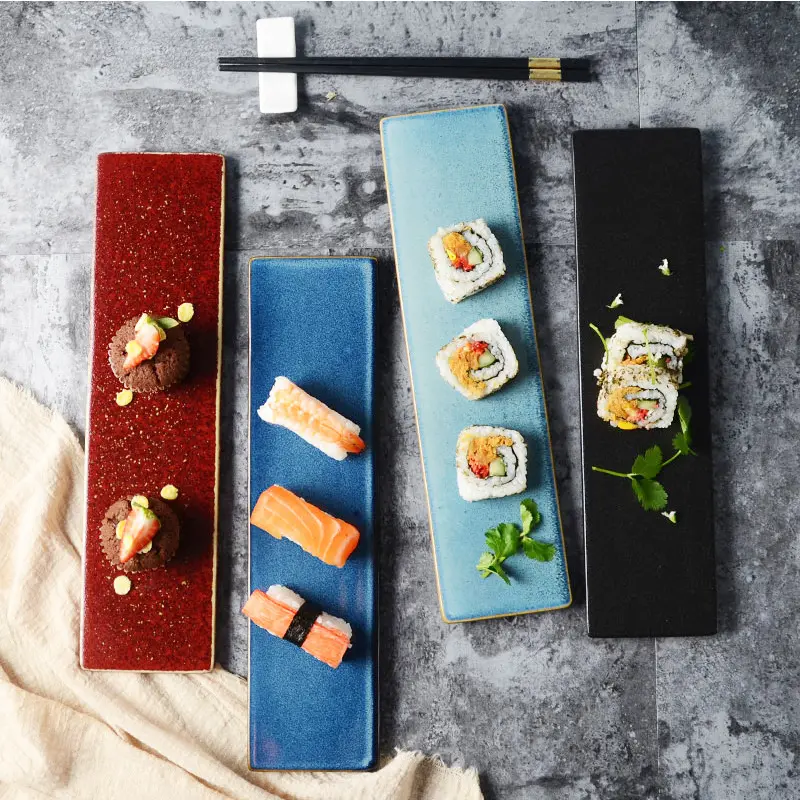 Plato de cerámica personalizado para sushi, tira larga, pastel, postre, colocación, plato plano, platos de Sashimi, vajilla de restaurante japonés