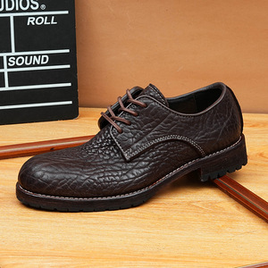 Chaussures en cuir pour hommes à bout carré, grande taille, rehaussantes, pour affaires et tenues décontractées, en cuir de vachette, à semelle épaisse et à lacets - Product Image 6