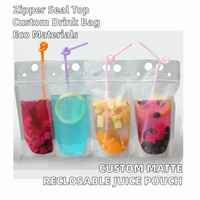 Pochettes personnalisées transparentes refermables pour boissons, emballage mat transparent pour jus avec paille