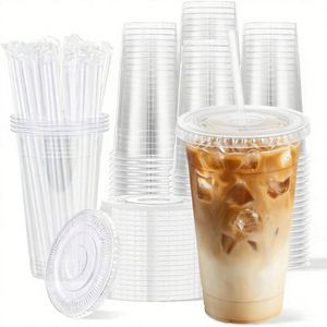 2000 Pack 24 Oz Disposable Clear <b>Plastic</b> Lids <b>Straws</b> | Leak-Proof Sturdy Cold <b>Drink</b> Cups Iced Coffee Smoothies - Product Image 1