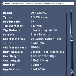 Ok Healing Carbon Fiber <b>Snooker</b> Cue 57 Inches High Quality Precision <b>Billiard</b> Stick With Leather Tip - Product Image 3