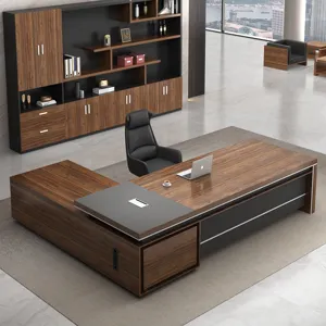 新しいデザインモダン無垢材デザインオフィス家具l型ceoオフィステーブル