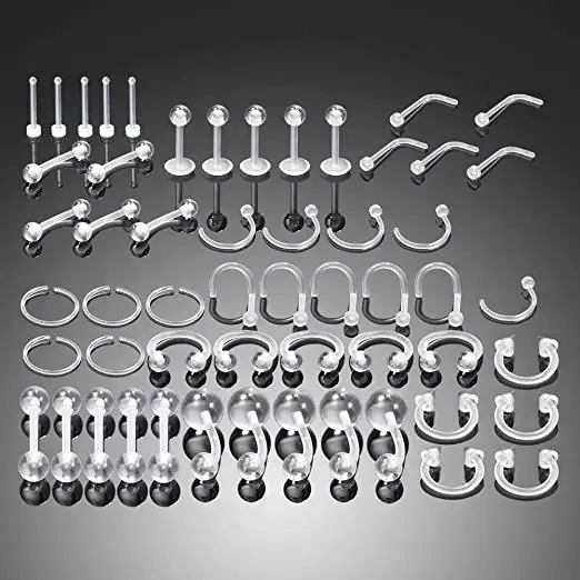 Acrylic Clear Elastic Belly Button Navel Ring Lip Piercing Eyebrow Tongue Barbell Plastic Nose Ring L Shape Septum Body Piercing