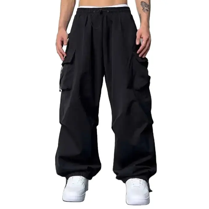 2023 High Quality Custom Outdoor Streetwear Baggy Cargo Pants Custom Parachute Pants Men