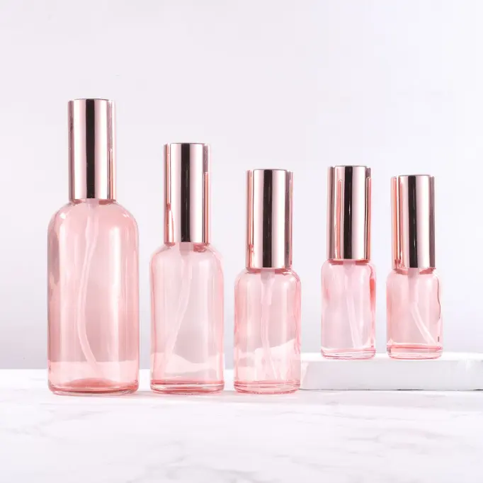 Botol semprot kaca merah muda parfum minyak esensial toner perawatan kulit 50ml 100ml botol semprot kaca pu susu esensi kosmetik