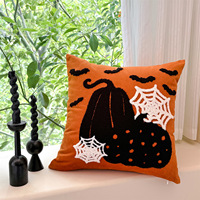Coussin en peluche citrouille PV matelassé et brodé, motif petit fantôme, jouet en peluche d'Halloween, housse de coussin transfrontalière