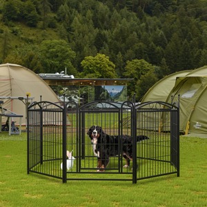 犬用プレイペン屋内32インチ8パネル金属製犬用ペンペット用フェンス屋外エクササイズペンドア付き - Product Image 1
