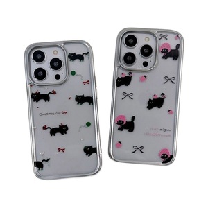 Mạ điện Bạc Khung dễ thương mèo nhỏ màu đen điện thoại casefor iPhone 13/14/15Promax chống rơi iphone11/12female15cartoon - Product Image 5