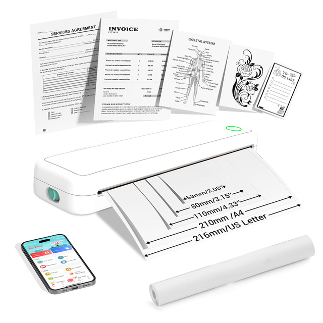 A4 Mini Thermal Printer Portable Wireless Thermal Printer for Home Office School Inkless USB Rechargeable Pocket Mini Printer