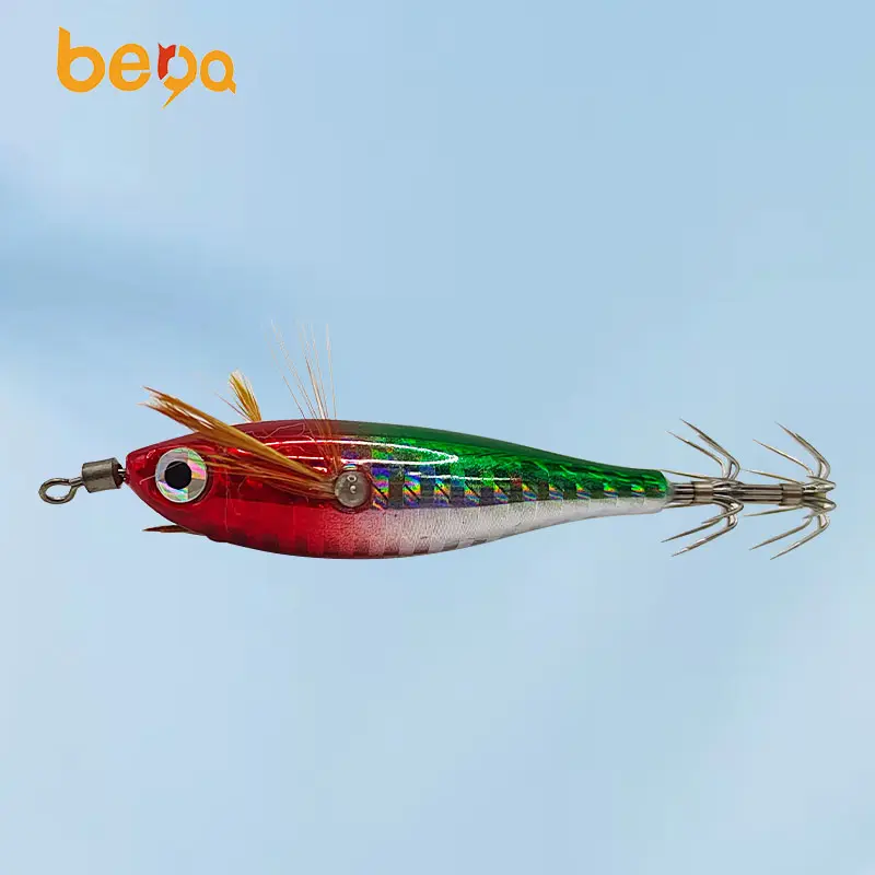 Horizontal wooden shrimp with ring bead glow-in-the dark squid hook explosion hook counterweight lead fishing