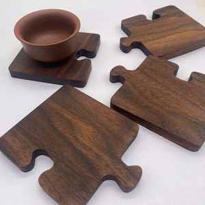 Multi-functional Walnut Wooden Puzzle Coasters Heat Resistant Beverage Drink Coaster for <b>Bar</b> Restaurants Office - Product Image 2