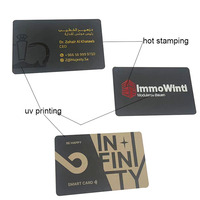 Carte NFC de présentation professionnelle noire mate avec logo estampé à chaud, puce NFC216 programmable 888 octets