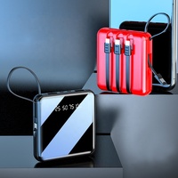 Batterie Li-Polymère 10000mAh avec câbles intégrés, charge rapide 10W, banque d'alimentation portable universelle avec lumière LED, Type-C Android