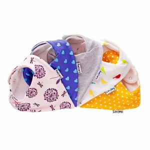 吸水婴儿手帕流口水围兜可调100% 有机棉包4件套针织面料印花支撑按扣来样定做