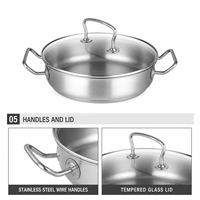 Casserole de cuisson en acier inoxydable 304 de 3 QT avec couvercle en verre, 24 cm, double poignée, compatible induction, pour cuisine (vente en gros)