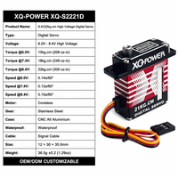 Servomoteur numérique haute vitesse XQ POWER XQ-S2221D 22KG sans noyau, engrenage en acier inoxydable, boîtier en aluminium CNC, 8.4V, pour avion RC, UAV, OEM