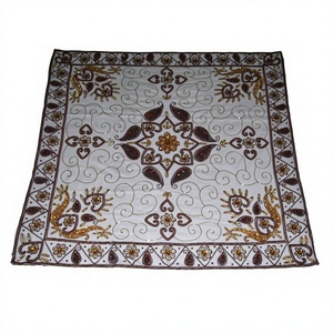 Lowellcraft Handmade Hand Zari Embroidery Square Modern Floral & Geometric <b>Table</b> <b>Cover</b> and Place Mats Polyester Tablecloth - Product Image 1