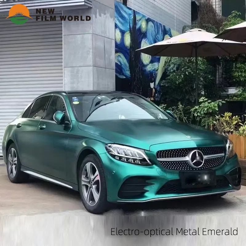 1.52X18M Fabriek Prijs Elektro-optische Metalen Emerald Auto Decoratie Chroom Wrap Vinyl Film Metalen Emerald groene Kleur