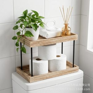 Étagère de rangement double couche en bois massif, organisateur de bureau pour papier toilette et articles de soins personnels - Product Image 1