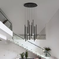 Lustre Minimaliste LED à Hauteur Réglable Cylindrique Long pour Escalier, Loft, Salon, Duplex
