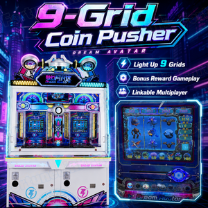 Macchina Coin Pusher per 4 Giocatori, Macchina Arcade a Moneta Collegabile, Giochi Jackpot a 9 Griglie con Visione Inglese per FEC - Product Image 5