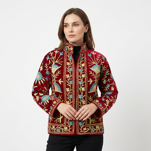 Chaqueta Vintage de Estilo Chino con Cuello Mandarín, de Manga Larga para Invierno, 100% Algodón Ecológico, Bordada y Tejida en Terciopelo Floral - Product Image 1