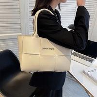 Tas Tote Wanita Kulit PU Desain Bordir Terbuka Dua Rivet Kapasitas Besar, Tali Tunggal, Berkualitas Tinggi, Tahan Air