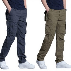 Pantalon décontracté léger en toile de coton pour homme, avec plusieurs poches, braguette zippée, coupe droite, taille moyenne, style sport, idéal pour le travail – Soldes d'été - Product Image 4