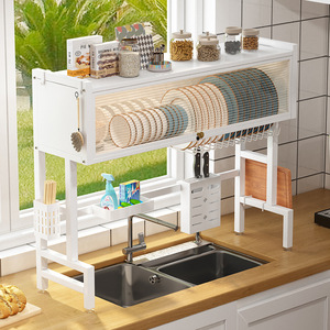 Nouvelle armoire de <span class=keywords><strong>rangement</strong></span> transparente à double niveau en métal anti-poussière pour la vaisselle de l'évier de <span class=keywords><strong>cuisine</strong></span> - Product Image 5