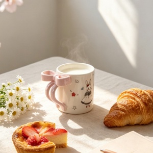 Lelyi Creative Handmade Insulated Ceramic <strong>Mug</strong> Heart 3D Bow Design Cute Cartoon Breakfast Coffee Cup Dishwasher Microwave Safe - Product Image 4
