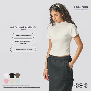 T-shirt a Collo Alto da <span class=keywords><strong>Donna</strong></span> Personalizzabile con Logo, Slim Fit, 260G, <span class=keywords><strong>Manica</strong></span> <span class=keywords><strong>Corta</strong></span>, Elasticizzata, Sexy, per Primavera, da Indossare Sotto - Product Image 2
