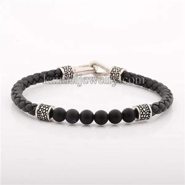 Pulsera tejida de cuero de vaca con piedra para hombre, diseño Simple, nuevo estilo