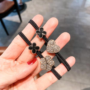 Scrunchies coréens scintillants en strass, nœuds de cheveux en forme de trèfle à quatre feuilles, élastiques en caoutchouc, accessoires pour cheveux pour femmes, vente en gros - Product Image 3