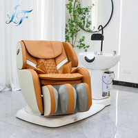 Fauteuil de lavage de luxe LONGFA réglable et inclinable avec massage électrique, tête rotative, pour spa, barbier et salon de coiffure, avec bac à shampoing et chaise
