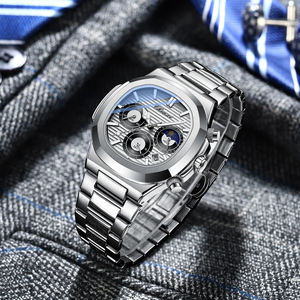 Montres <span class=keywords><strong>chrono</strong></span> pour hommes personnalisées à la mode de luxe avec breloque en acier inoxydable 40mm mouvement à quartz étanche Phase de lune - Product Image 2